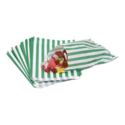 Green & White Candy Stripe Paper Bags 5x7 Inch (Pack of 50)