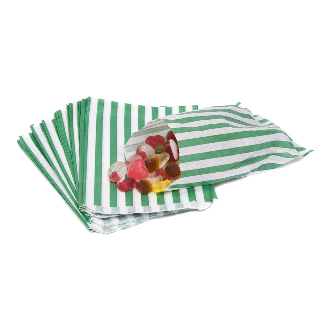 Candy Stripe Green & White Paper Bags 5x7 Inch (Pack of 50)