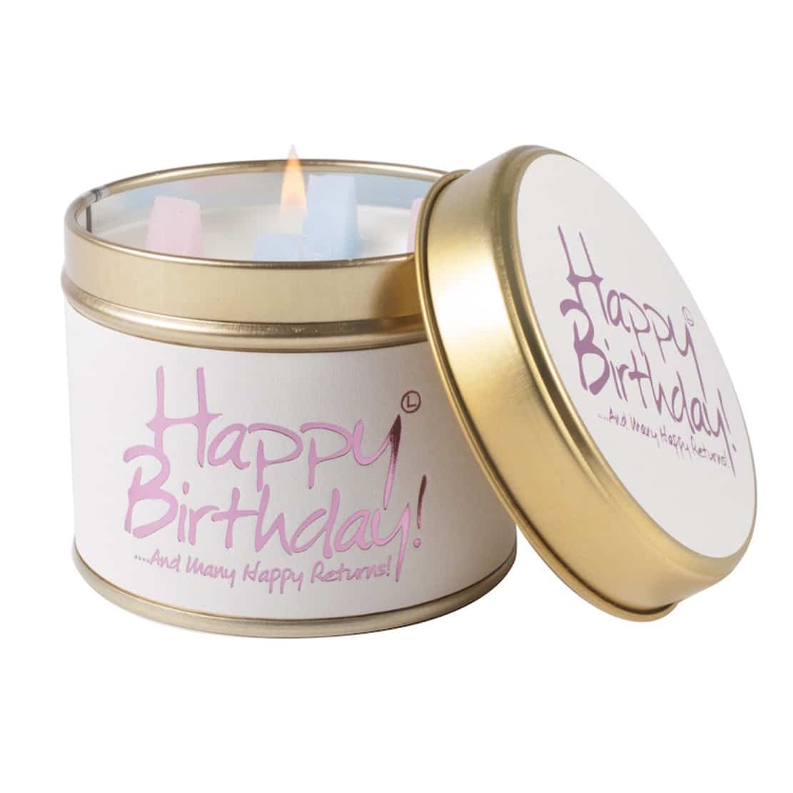 Lily Flame Happy Birthday Tin Candle
