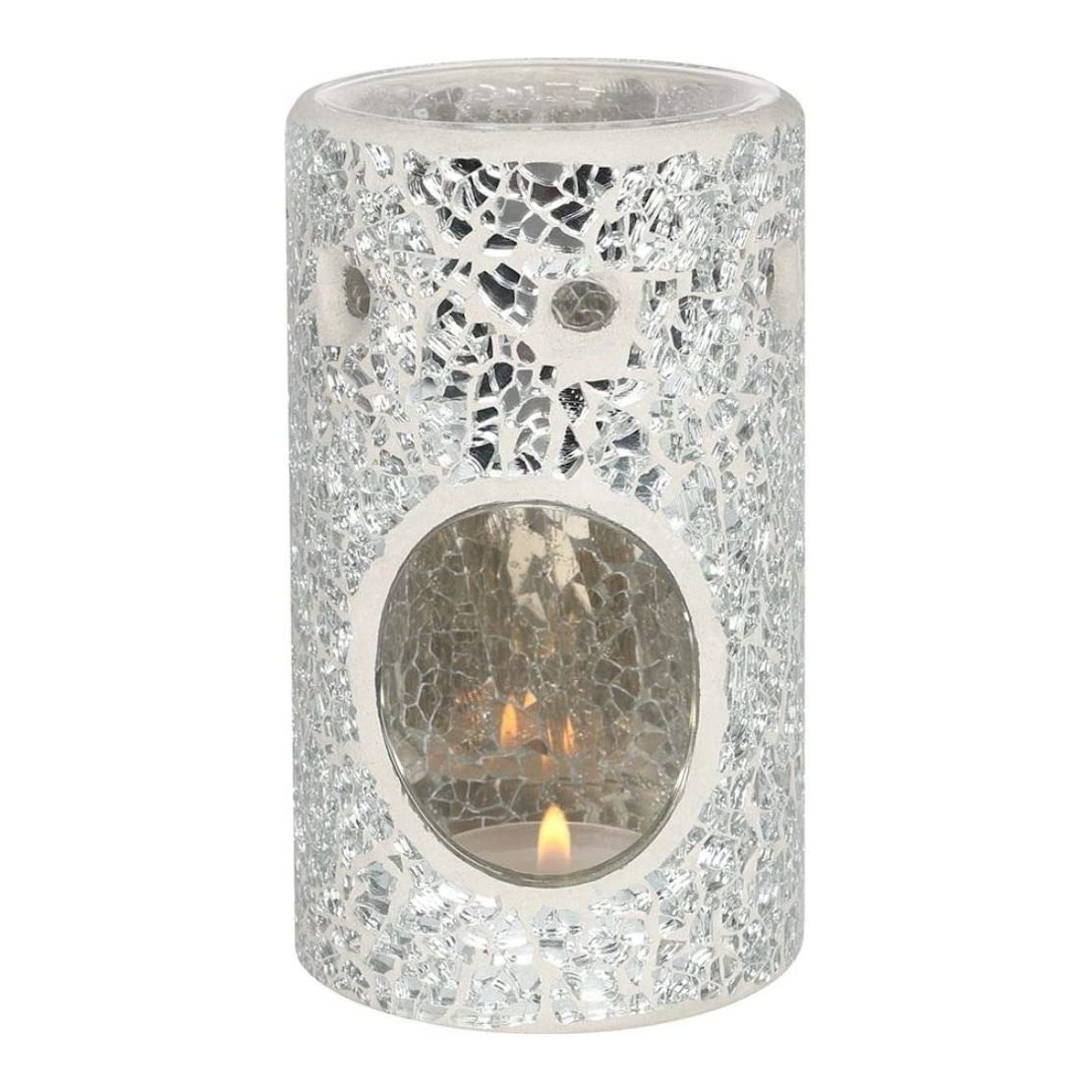 Pillar Crackle Glass Oil Burner – Silver