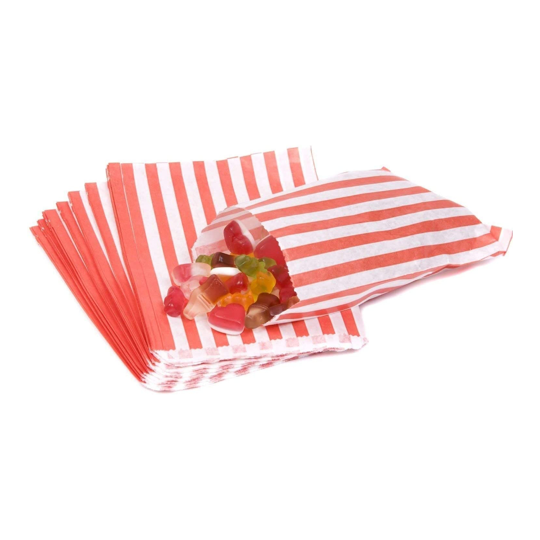 Candy Stripe PaperRed & White Bags 5x7 Inch (Pack of 50)