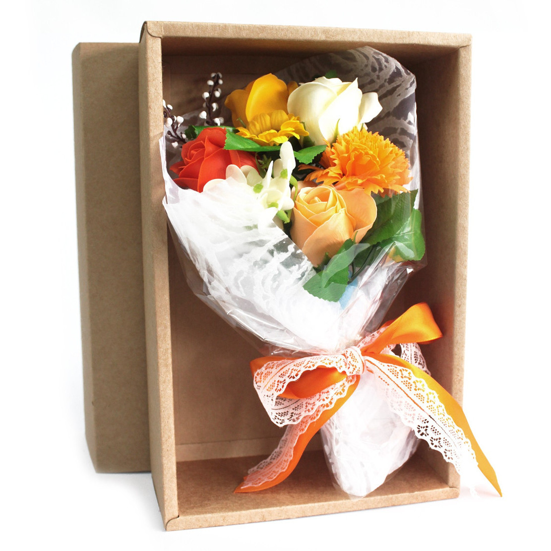 Boxed Soap Flower Bouquet – Orange