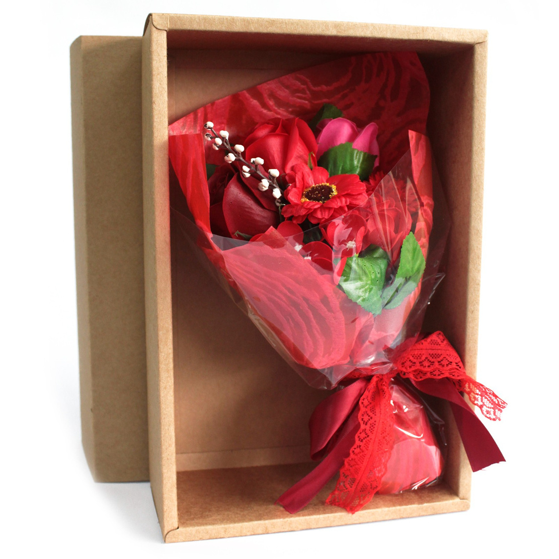 Boxed Soap Flower Bouquet - Red
