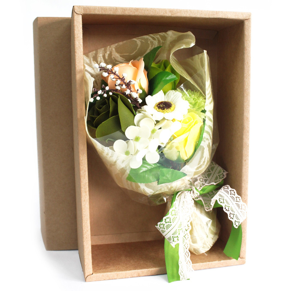 Boxed Soap Flower Bouquet - Green