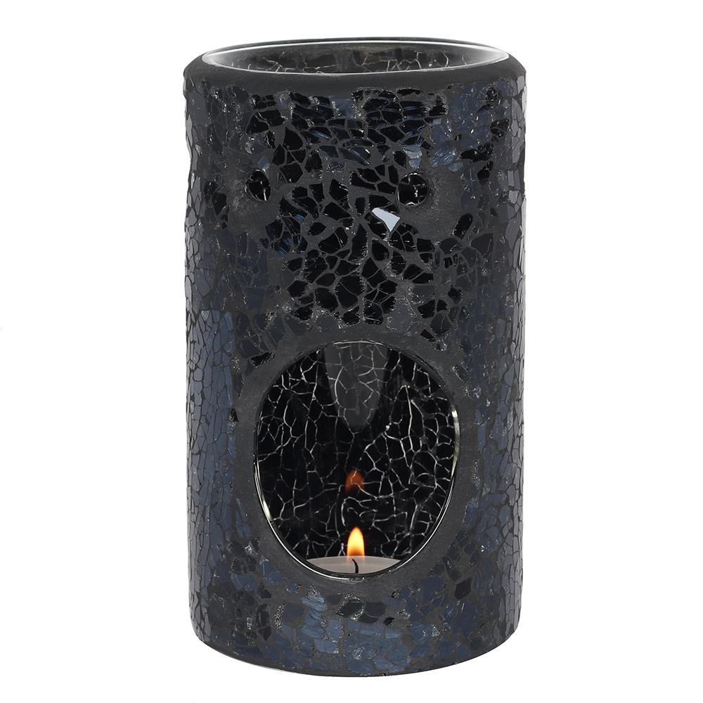 Black Pillar Crackle Glass Essential Oil / Wax Melt Burner