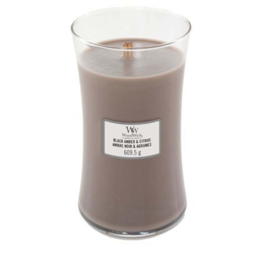 Woodwick Black Amber and Citrus Large Jar Candle